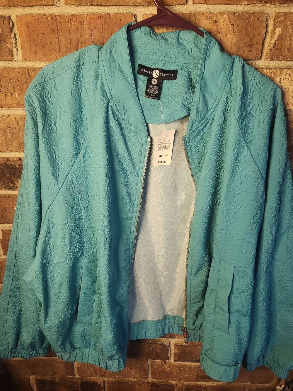 Ashley Stewart Women's Teal Embossed Bomber Jacket